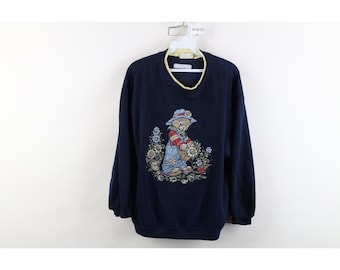 90s Streetwear Womens XL Faded Boxy Fit Garden Bear Flower Sweatshirt, Vintage Bear Sweatshirt, 1990s Flower Sweatshirt, Garden Sweatshirt