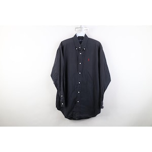 90s Ralph Lauren Mens Medium Faded Collared Button Down Shirt Dark Gray, Vintage Ralph Lauren Collared Button Shirt, 90s Ralph Lauren Shirt