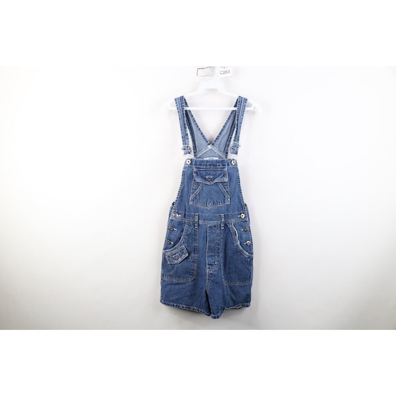 90s Streetwear Womens Medium Faded Denim Jean Shortalls Overalls Blue, Vintage Denim Shortalls, Vintage Denim Overalls, Denim Jean Shortalls