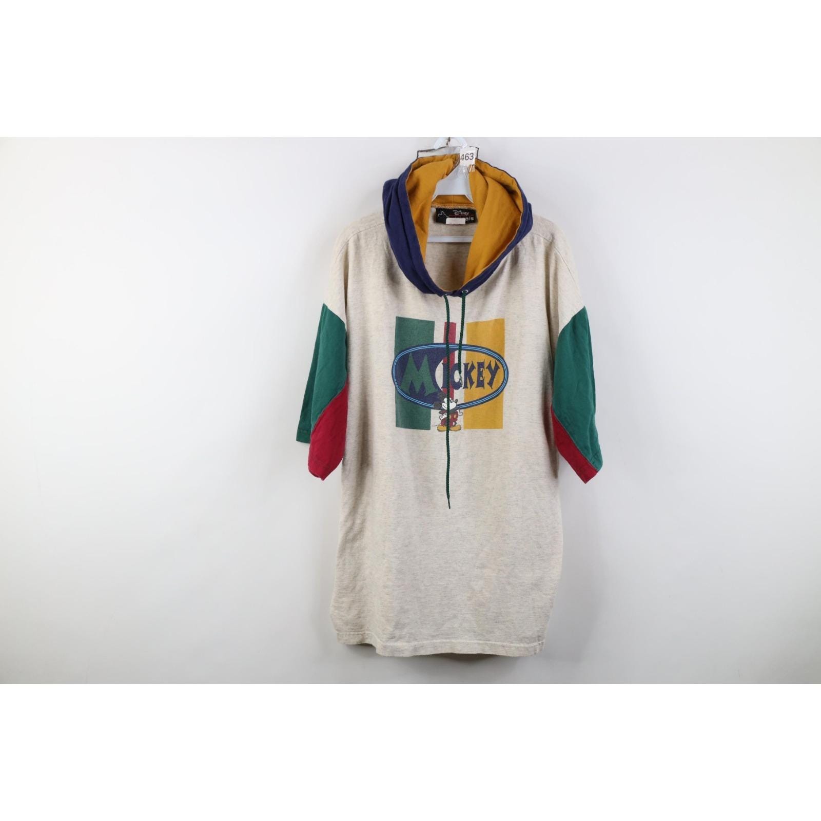 90s Disney Mens L / XL Faded Color Block Mickey Mouse Hoodie T