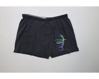 Pantalones cortos de Batman de los 90 para hombre, talla grande, desgastados, por encima de la rodilla, estilo El Acertijo, fabricados en EE. UU., pantalones cortos deportivos vintage de El Acertijo, pantalones cortos de Batman de los 90, superhéroe