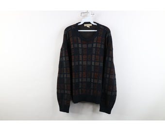 90s Coogi Style Mens Large Ed Bassmaster Checkered Knit Crewneck Sweater, Vintage Knit Sweater, 1990s Grandpa Sweater, 1990s Dad Sweater