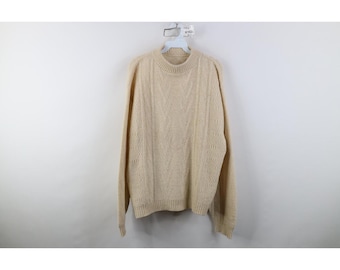 90s Streetwear Womens XL Geometric Ribbed Knit Mock Neck Sweater Beige, Vintage Mock Neck Sweater, 1990s Ribbed Knit Sweater, 90s Sweater