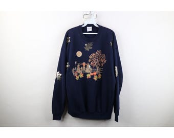 Bluza damska XL z nadrukiem Strach na Wróble i Liść na Halloween w stylu Streetwear z lat 90., USA, bluza w stylu vintage na Halloween, bluza z motywem kota z lat 90., bluza z okrągłym dekoltem z liści