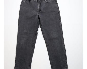 90er Jahre Lands End Herren 33x30 Faded Square Rigger Denim Jeans Schwarz USA, Vintage Lands End Jeans, 1990er Jahre Lands End Jeans, Vintage Herren Denim Jeans