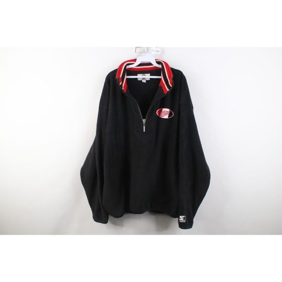 90s Starter Mens 2XL Detroit Red Wings Hockey 1/4 Zip Fleece Sweater, Vintage Detroit Red Wings Hockey Sweater, 90s Starter Fleece Sweater