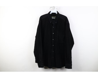 Koszula męska Eddie Bauer z lat 90. XX wieku, z kołnierzykiem z wyblakłego sztruksu, zapinana na guziki, w rozmiarze XL, czarna, vintage'owa koszula Eddie Bauer z sztruksu zapinana na guziki, koszula zapinana na guziki
