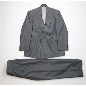 80s Mens 40R 2 Piece Double Breasted Suit Wool Gray 34x30 Wide Leg USA, Vintage Double Breasted Suit, 1980s Wedding Suit, 1980s Mens Suit