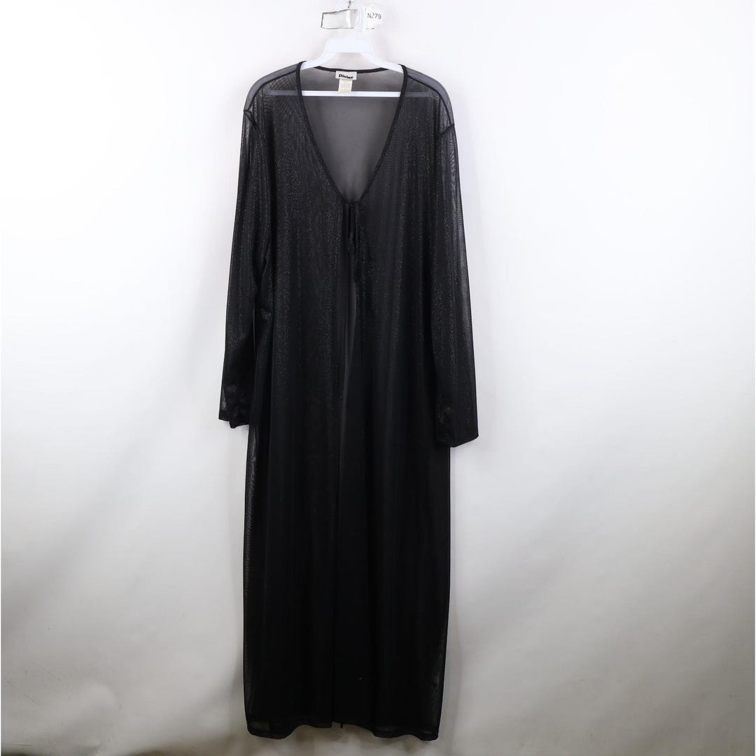 90s Streetwear Womens 3X Babydoll Sheer Metallic Tie Front Robe Sexy ...
