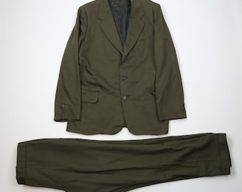 90s Streetwear Mens 42R 2 Piece Rayon Gabardine Wool Suit Wedding Green, Vintage Rayon Gaberdine Suit, Vintage Wedding Suit, 90s Mens Suit