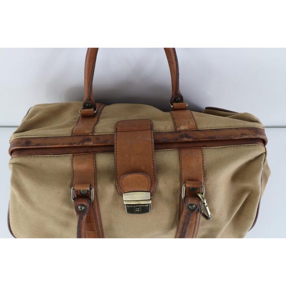 90s Streetwear Distressed Canvas Leather Handled Pull Open Doctors Bag, Vintage Leather Doctors BAg, Vintage Canvas Bag, Vintage Doctors Bag View 4