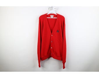 Cárdigan de golf Izod para hombre, talla grande, con logo, color rojo, estilo años 90. Cárdigan vintage, cárdigan de golf de los años 90, suéter Izod.