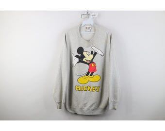 90s Disney Womens XL Jumbo Print Micky Maus Rundhals Sweatshirt Grau, Vintage Disney Sweatshirt, 1990er Jahre Micky Maus Sweatshirt