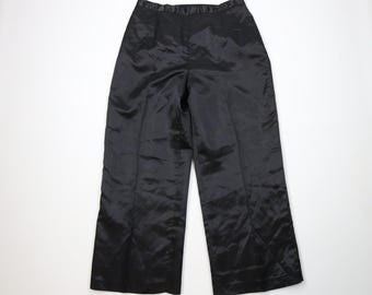 Pantalones anchos de poliéster sedoso para mujer, estilo streetwear de los 90, talla 18, color negro. Pantalones anchos vintage, pantalones sedosos de los años 90, pantalones babydoll vintage.
