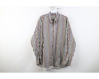 Camisa masculina listrada de algodão sarjado, tamanho G, estilo streetwear dos anos 90. Camisa vintage de sarja com botões.