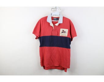 Polo de rugby Ralph Lauren de los 90 para hombre, talla M, con bloques de color y rayas, estilo Yacht Club; Polo de rugby vintage Ralph Lauren Yacht; Polo de rugby Ralph Lauren de los 90.
