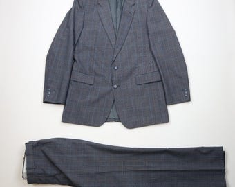 70s Streetwear męski 42L wełniany dwuczęściowy garnitur ślubny w kratę z szerokimi nogawkami 34x31, wełniany garnitur ślubny w stylu vintage, garnitur na bal maturalny w stylu lat 70., garnitur ślubny w stylu vintage