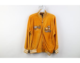 Chaqueta deportiva de terciopelo naranja estilo años 90, Y2K, para niño, talla M, con estampado de bulldog y estilo hip hop. Chaqueta vintage de hip hop con grafiti y dibujos animados. Chaqueta de terciopelo de los años 90.
