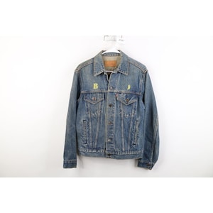 80er Jahre Levis 70506 0216 Herren 38 Thrashed Denim Jeans Trucker Jacke USA Blau, Vintage Levi's Trucker Jeansjacke, 1980er Jahre Levis Jeansjacke