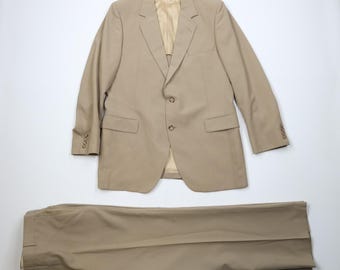 Traje de lana de dos piezas para hombre, talla 42L, estilo streetwear de los años 70, color beige, con pantalones acampanados (38x31). Traje vintage con pantalones acampanados, traje de boda de los años 70, traje de lana vintage.