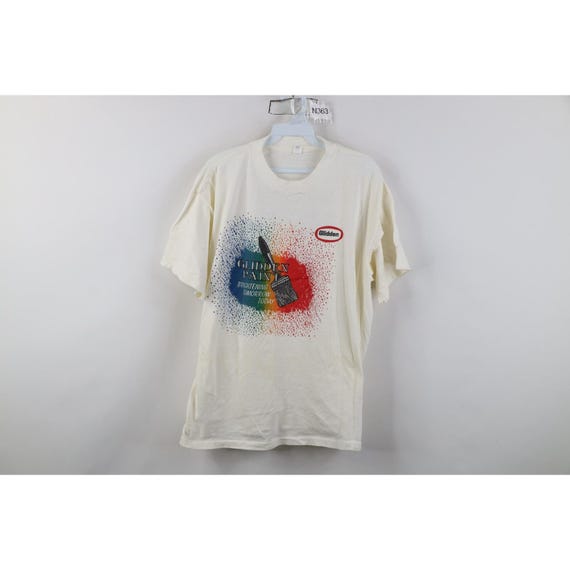 80s 90s Streetwear Mens Large Distressed Glidden Paint Rainbow T-Shirt, Vintage Glidden Paint T-Shirt, 1980s Rainbow Paint T-Shirt, 90s Tee