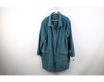 Kurtka sztruksowa Deadstock Vintage 90s Streetwear damska 2XL w kolorze turkusowo-zielonym, kurtka sztruksowa Vintage Barn, kurtka Vintage Chore, płaszcz z lat 90.