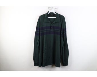 Polo de rugby de manga larga a rayas desteñidas para hombre, talla 2XL XXL, marca Eddie Bauer, años 90. Polo de rugby vintage de manga larga. Polo Eddie Bauer de los años 90.