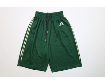 90s Y2K Russell Athletic Mens Small Striped Knit Basketball Shorts Green, Vintage Russell Athletic Basketball Shorts, 90s Russell Shorts