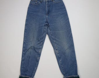 90s LL Bean Mens 30x33 Double L Fleece Lined Tapered Leg Denim Jeans USA, Vintage LL Bean Heavyweight Lined Jeans, Vintage Winter Jeans, 90s