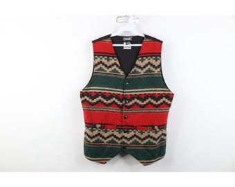 90s Streetwear Mens Small Wool Blend Southwestern Blanket Vest Jacket, Vintage Blanket Vest, 1990s Southwestern Cowboy Wool Vest, 90s Vest
