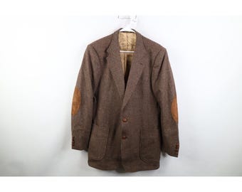 70s Mens 42L Wool Tweed Suede Elbow Patch Suit Coat Blazer Jacket USA, Vintage Elbow Patch Blazer Jacket, 1970s Wool Tweed Suit Coat Jacket