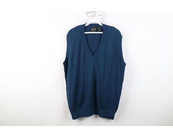 90s Streetwear Mens Large Blank Cotton Cable Knit Golf Sweater Vest USA, Vintage Cable Knit Sweater Vest, Vintage Cotton Sweater Vest, 90s
