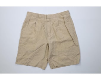 Pantalones cortos chinos plisados de lino y seda para hombre Ralph Lauren de los 90, talla 34 por encima de la rodilla, color beige, pantalones cortos de seda vintage Ralph Lauren, camisa Ralph Lauren de los 90, seda