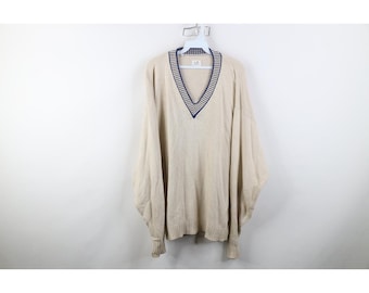 90s CP Company Massimo Osti Mens XL Blank Ribbed Knit V-neck