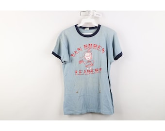 Jaren 70 Champion Womens Medium Thrashed Van Buren Leaders Ringer T-shirt VS, Champion Ringer T-shirt jaren 1970, Vintage Champion T-shirt, T-shirt jaren 1970