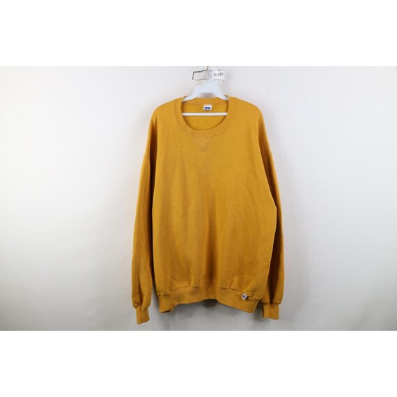 90s Russell Athletic Mens XLT Distressed Crewneck Sweatshirt Yellow USA, Vintage Russell Athletic Crewneck Sweatshirt, 90s Russell Crewneck