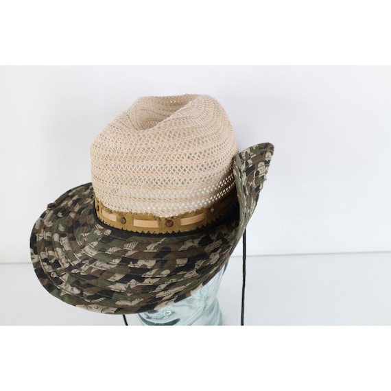 90s Y2K Streetwear Distressed Camouflage Straw Su… - image 2