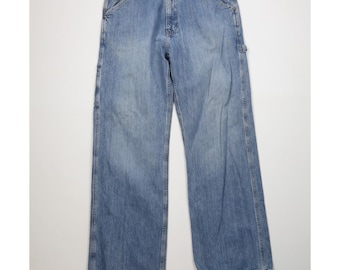 Pantalones vaqueros anchos estilo peto American Eagle para hombre, talla 36x32, estilo años 90, con efecto desgastado. Vaqueros American Eagle vintage. Pantalones vaqueros anchos estilo peto vintage.