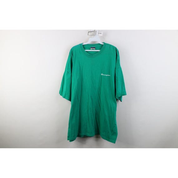 90s Champion Mens 2XL Faded Spell Out Heavyweight T-Shirt Green Cotton, Vintage Champion T-Shirt, 1990s Champion Heavyweight T-Shirt, 90s T