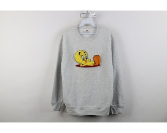 Sudadera de cuello redondo para mujer de los 90 de Looney Tunes con Piolín, talla pequeña, color gris jaspeado, sudadera vintage de Piolín, sudadera de los 90 de Looney Tunes
