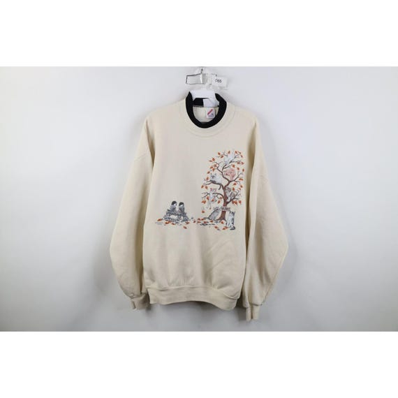 90s Streetwear Womens XL Cat Lady Cat Kitten Tree Bird Sweatshirt USA, Vintage Cat Lady Sweatshirt, 1990s Cat Sweatshirt, Kitten Sweatshirt