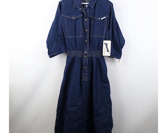 Deadstock Vintage 70s 80s Streetwear Womens Medium Long Sleeve Denim Jean Dress USA, Vintage Denim Dress, 1970s Denim Dress, Womens Dress