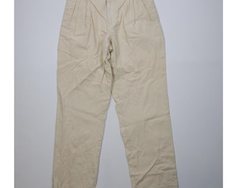 Pantalones chinos plisados de punto de mezcla de lino desgastado para hombre, estilo streetwear de los 90, talla 32x32. Pantalones chinos vintage de mezcla de lino, pantalones de playa de los años 90. Pantalones vintage.