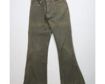 70s streetwear heren 29 x 31 zonvervaagd zacht denim Bell Bottoms jeansgroen VS, jaren 1970 Bell Bottoms-jeans, vintage wijde pijpen jeans, zacht denim
