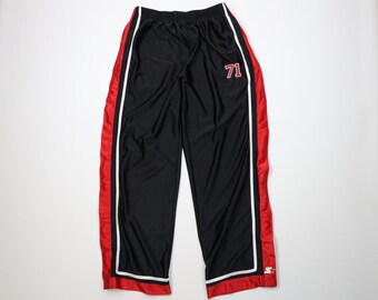 Pantalones Starter Dazzle de pierna ancha para hombre, talla grande, estilo años 90, color negro y rojo, pantalones Starter vintage con aberturas, pantalones de baloncesto Starter de los años 90, Starter