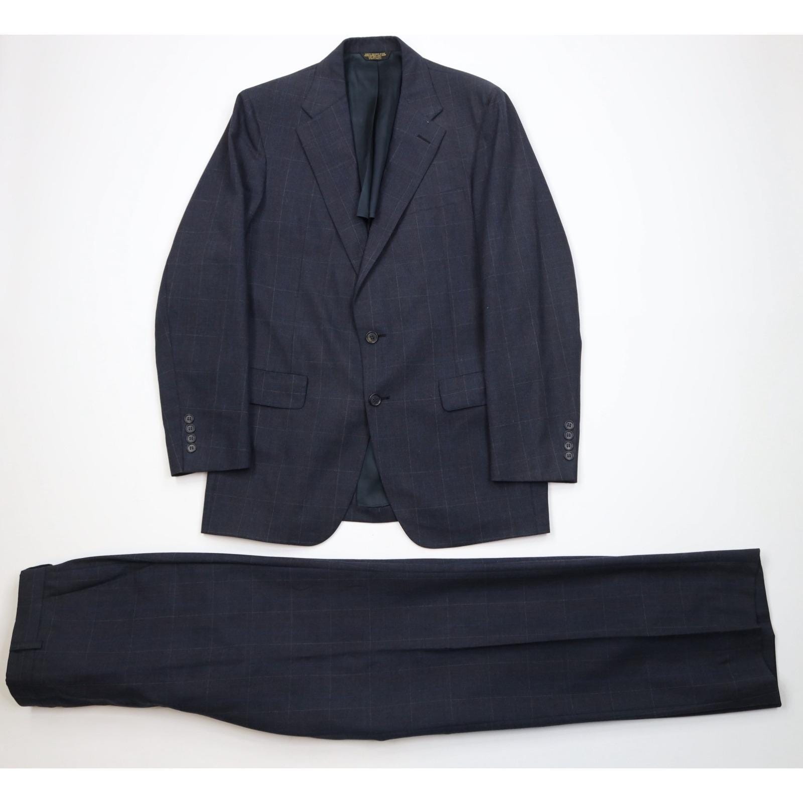 70s Streetwear Mens 40L 2 Piece Wool Suit Wedding Plaid Wide Leg