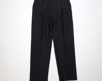 Pantalones chinos de pierna ancha de punto de lana desgastada para hombre, talla 38x33, estilo streetwear de los 90, color negro. Pantalones chinos de pierna ancha vintage, pantalones de lana de los años 90, pantalones de vestir de los 90.