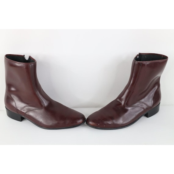 70s Streetwear Mens 13 W Distressed Side Zip Chelsea Boots Oxblood Red USA, Vintage Chelsea Boots, 1970s Side Zip Boots, 1970s Mens Boots