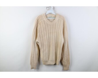 90s Streetwear Mens Medium Blank Chunky Ribbed Knit Crewneck Sweater, Vintage Chunky Knit Sweater, 1990s Ribbed Knit Crewneck Sweater, 90s