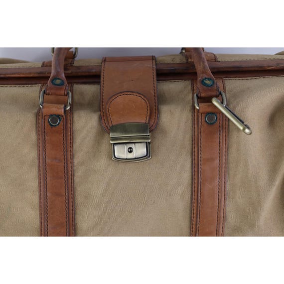 90s Streetwear Distressed Canvas Leather Handled Pull Open Doctors Bag, Vintage Leather Doctors BAg, Vintage Canvas Bag, Vintage Doctors Bag View 2